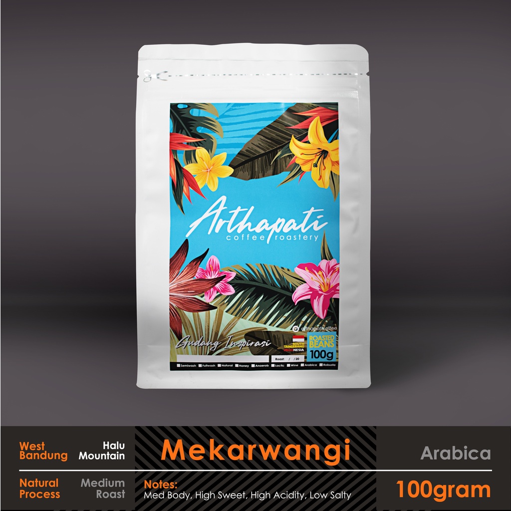 

Biji Kopi Mekarwangi Arabica Natural Processed Arthapati Roasted Beans Coffee 100 gram