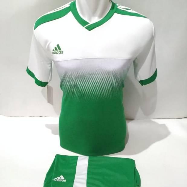 setelan olahraga kaos bola jersey futsal baju volly afidas degradasi putih hijau (KODE W5334)