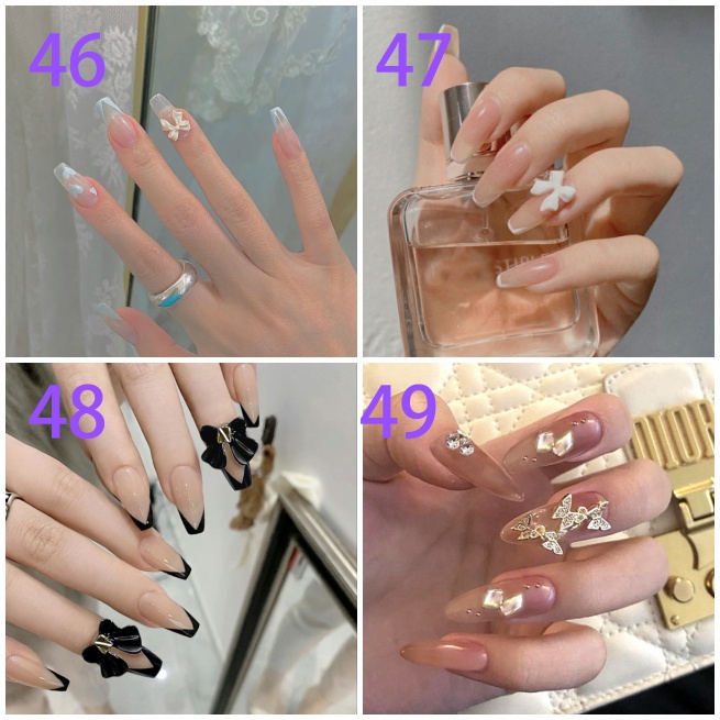 24pcs / Set stiker kuku palsu anti nail air 3d imlek kuku palsu murah pengantin panjang pendek anak bening polos wedding kaki manikur set nail sticker art