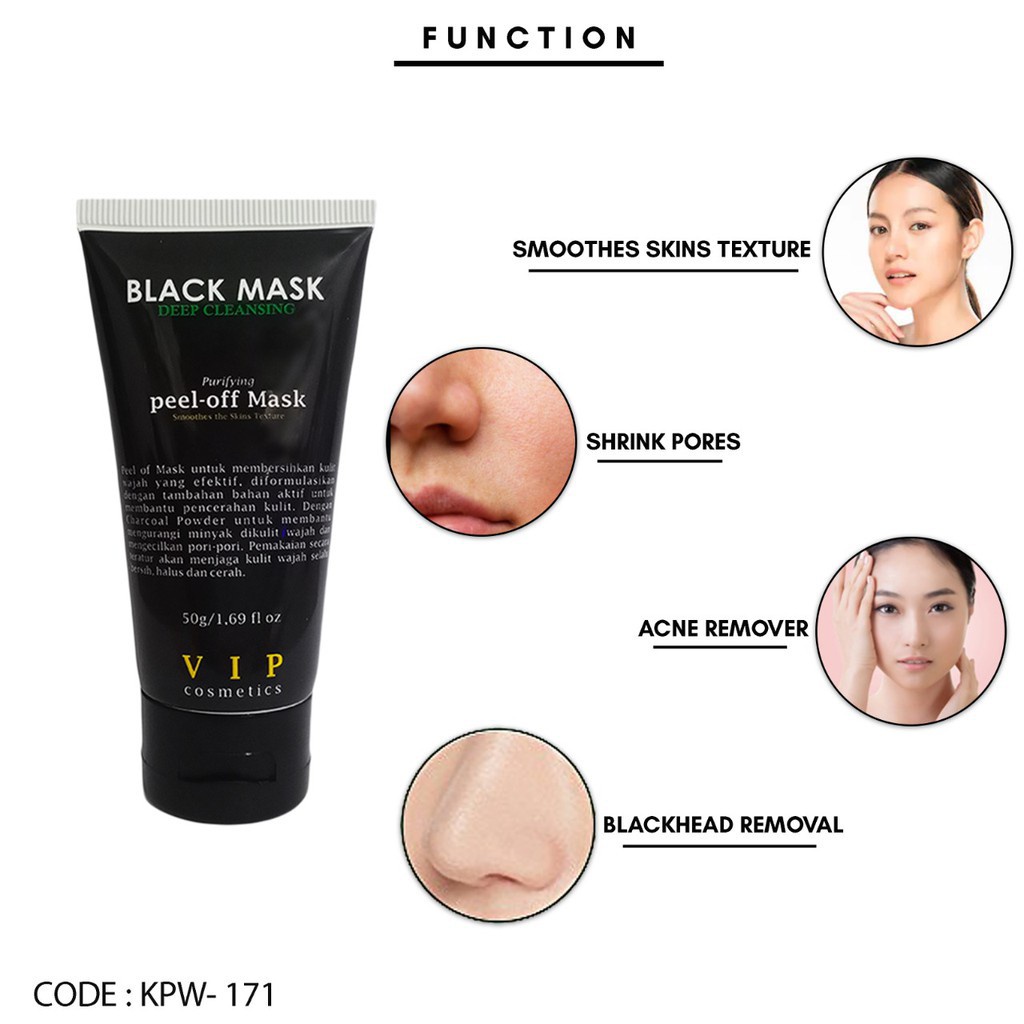 [COD] VIP Cosmetics Black Mask Deep Cleansing dengan Charcoal Powder Membantu Mencerahkan Wajah Kusam - BPOM 50 Gram