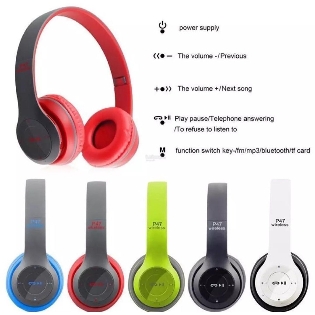 Headphone Bluetooth P47 Wireless Portable Bluetooth Headset Bass Handfree Earphone