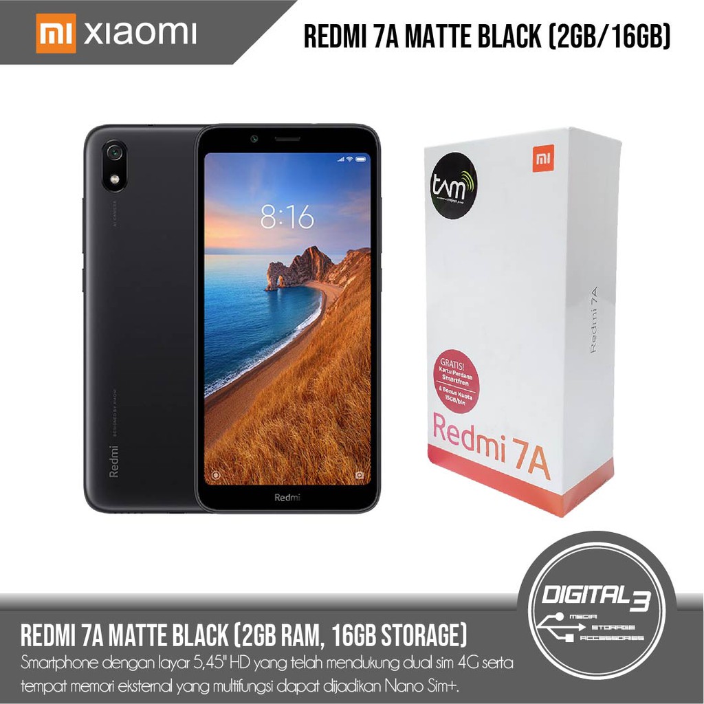 Xiaomi Redmi 7A HP Garansi Resmi TAM 2GB RAM 16GB MEMORY 2/16