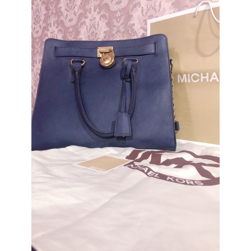 Preloved Michael Kors Hamilton Saffiano Large Navy Original / Tas MK Counter Asli