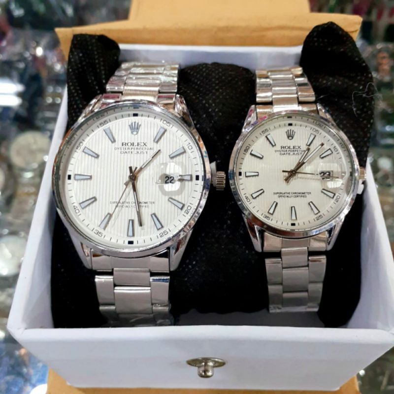 Jam Tangan Couple Rantai Free Box Ready Stok || Stainlees Steel Tanggl Aktif | Sesuai DI Vidio | Jam Tangan Pria Wanita COD