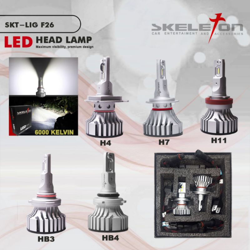 LAMPU MOBIL LED H4 / H11 / H7 / HB3 / HB4 SKELETON SKT-LIG F26