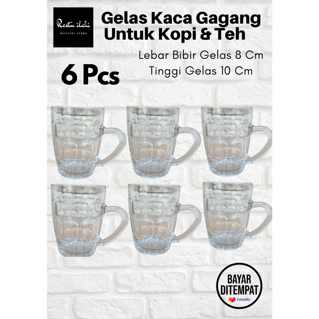 ardhaarakida - 6 Pcs Gelas Kaca Gagang Model Baru Ukuran Medium Untuk Tamu Teh Dan Kopi