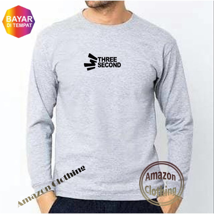 Amazon Clothing Baju Kaos Distro Three Second Lengan Panjang Premium Quality Text Hitam Atasan Pria 