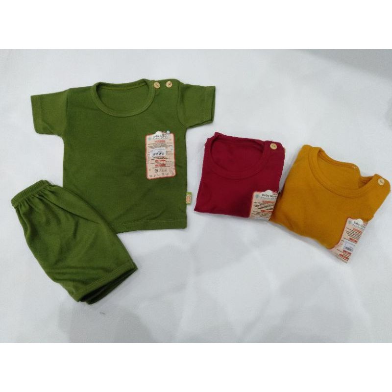 Baju stelan oblong pendek polos kancing bahu anak bayi baby glow
