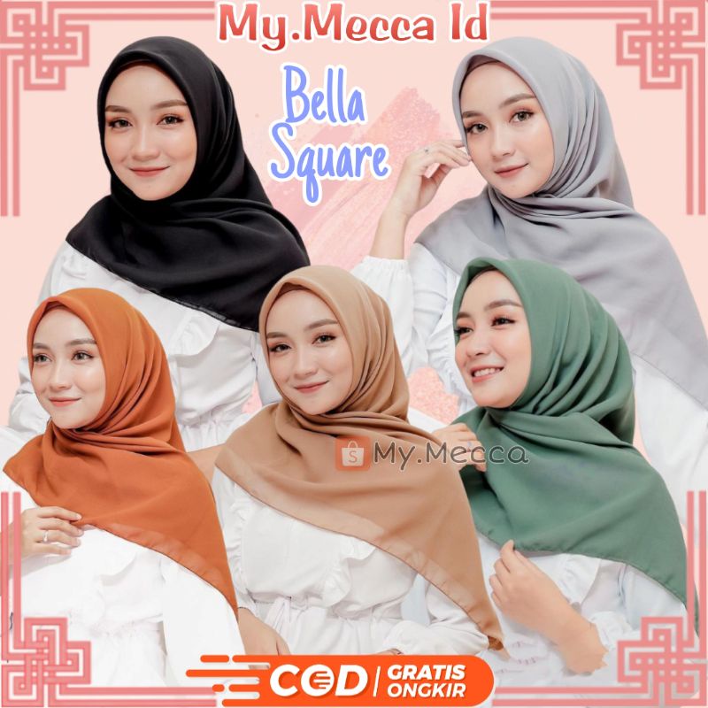 Bella Square Premium Pollycotton Jilbab Segiempat Polos Kekinian Nyaman Digunakan Hijab Persegi Keru