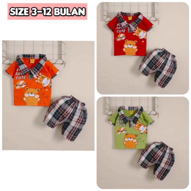 Setelan Baju Celana Bayi Anak Laki-laki Usia 3-12 bulan Motif We Are Cute