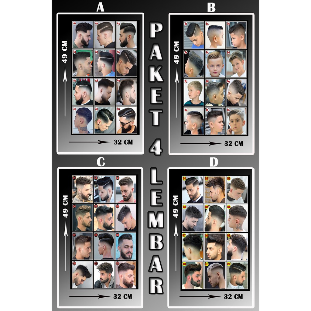 Poster Babershop Pangkas Rambut & Salon Kecantikan Model Terbaru Paket 4 Lembar Poster ABCD