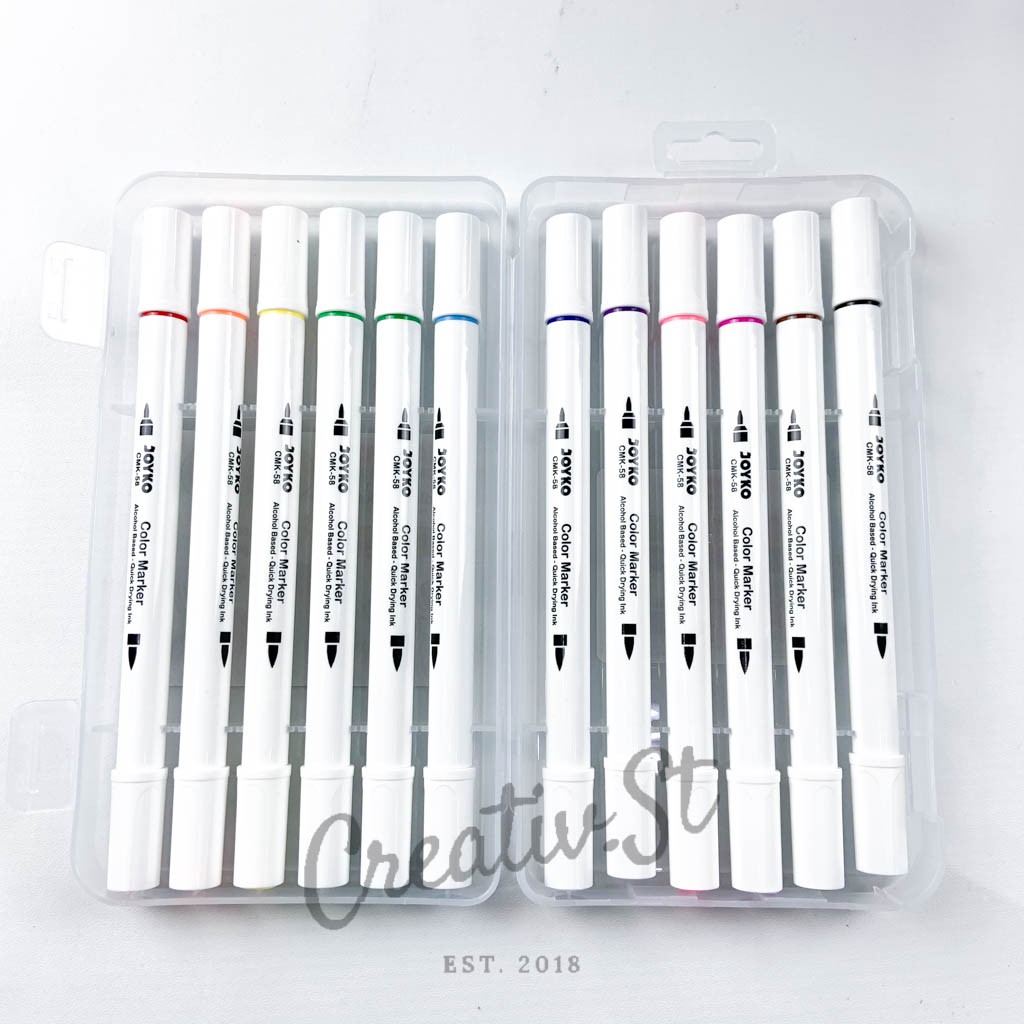 

H7Y JOYKO Color Marker Spidol Berwarna JOYKO Cmk-58-12 Dual Tip 12 Warna Alcohol Based