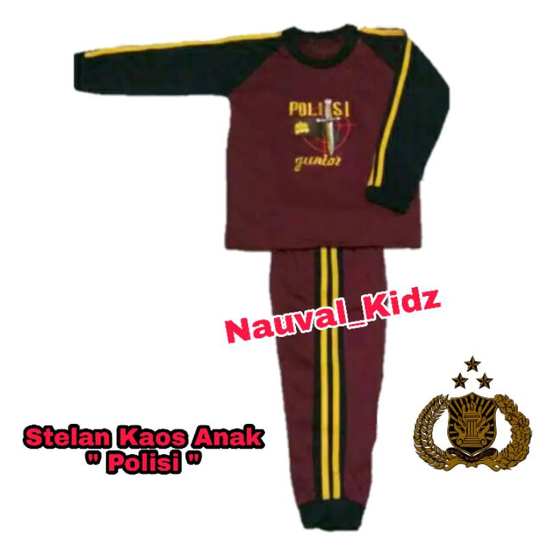 Baju Kaos Setelan Lengan Panjang " Polisi " Anak Warna Maron