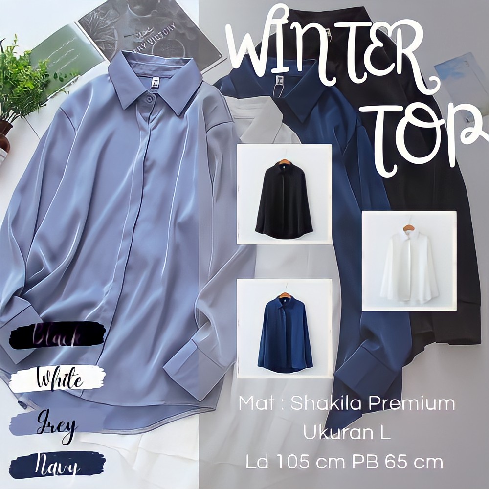 Winter Top 01 - kemeja wanita - atasan wanita lengan panjang oversize - kemeja putih