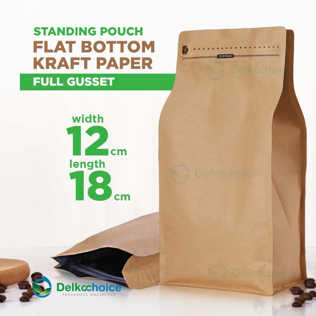 STANDING POUCH KRAFT PAPER FLAT BOTTOM FULL GUSSET 12X18