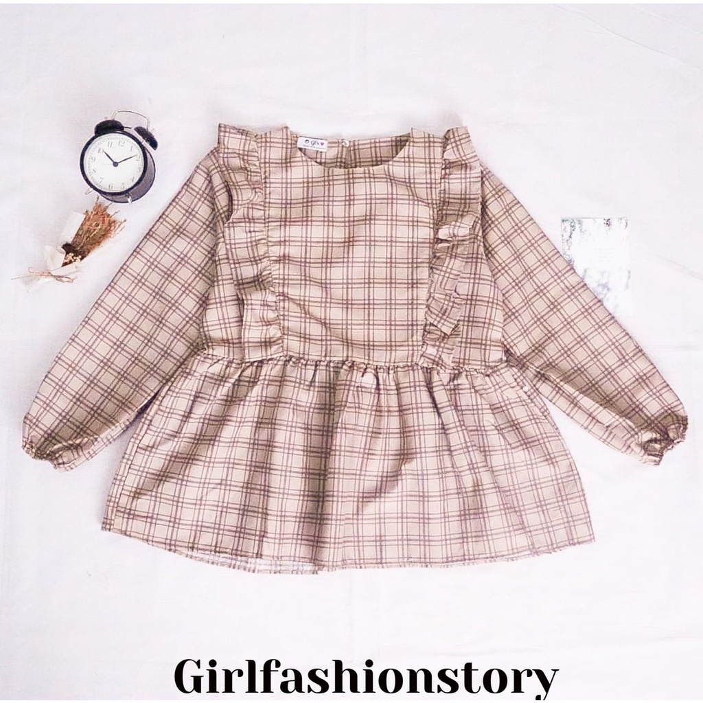 BEFAST - ZFS OOTD Wanita Blouse FICA / CIRELEA BLOUSE / Blouse Motif / Blouse Lengan Panjang / Blouse Motif Kotak-Kotak / Blouse Casual / Blouse Wanita Kekinian / Blouse Terbaru 2022