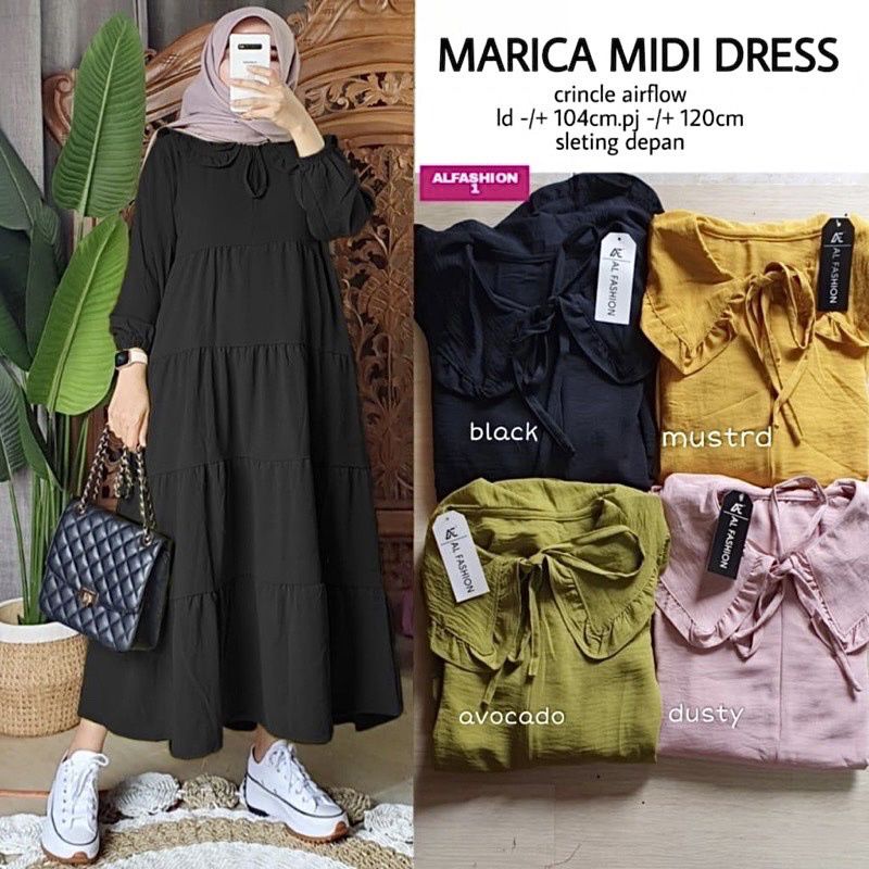 MARICA MIDI DRESS WANITA CRINKLE AIRFLOW / Dress Airflow/ Dress Wanita TERBARU/ Dress Lebaran