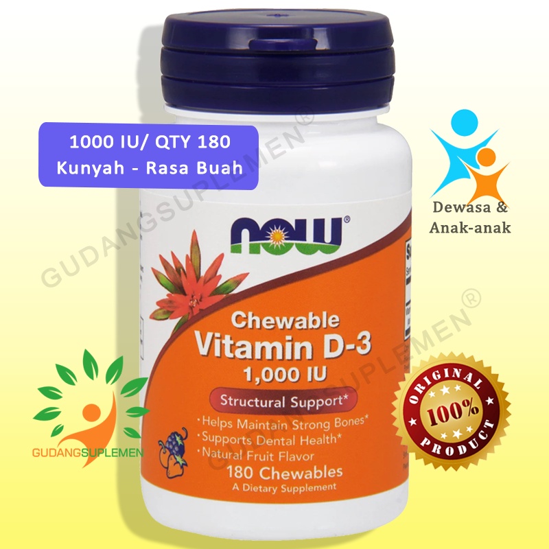 Jual NOW Chewable Vitamin D3 1000 IU QTY 180 - Untuk Anak dan Dewasa