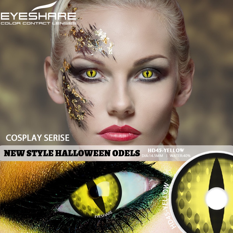 New Cosplay Kontack Mata Softlens Halloween Anime Crazy Warna-kuning normal minus (0.00) Merah Ungu Biru CRAZY color free lenscase