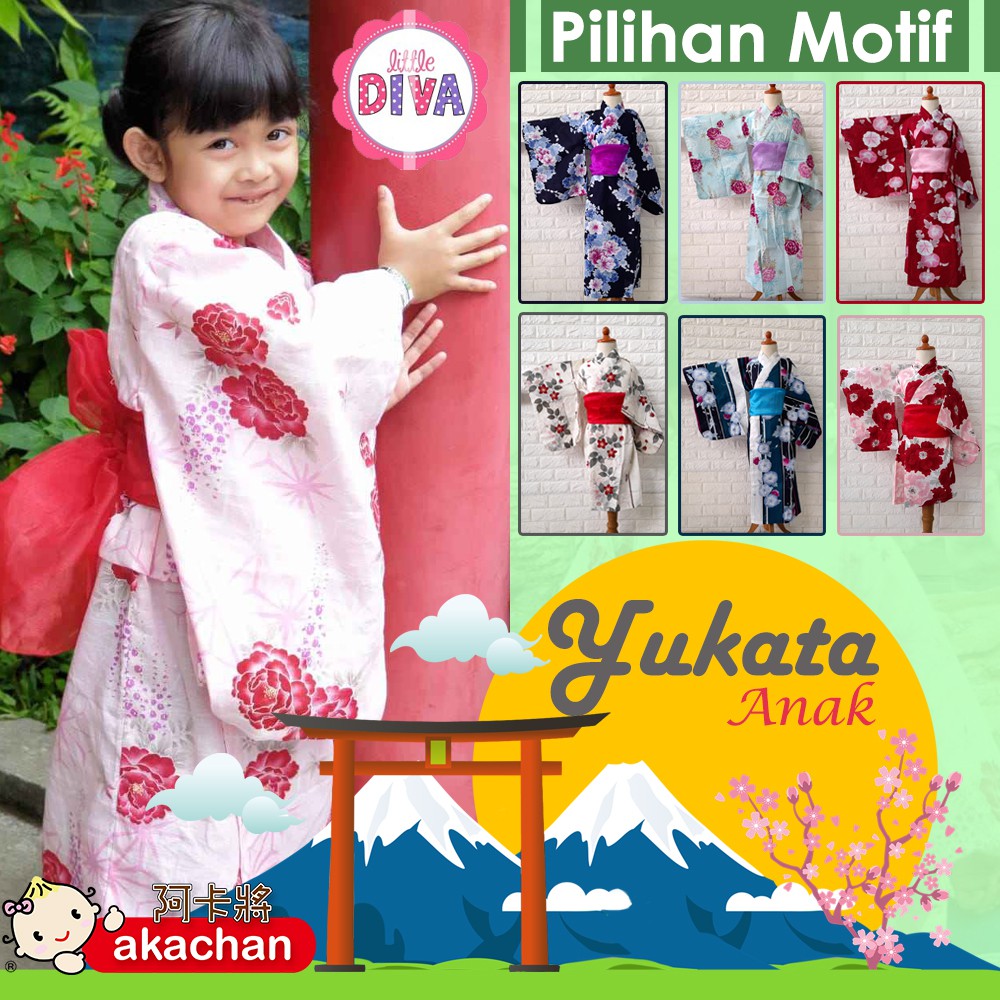 Kid's YUKATA (Kode 0 - AH) Size XS S M L Japan Summer Kimono Akachan Anak Cewe Obi Baju Jepang