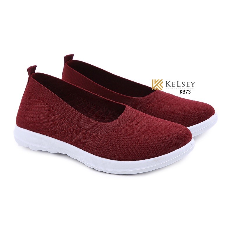 NICOLE SEPATU SLIP ON KELSEY KB73  Flyknit Shoes Flats import-MAROON