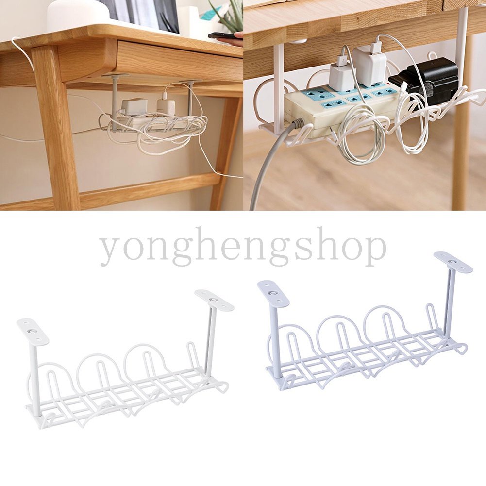 Rak Gantung Bawah Meja Holder Organizer Kabel Power Strip Dapat Dilepas Untuk Rumah / Kantor