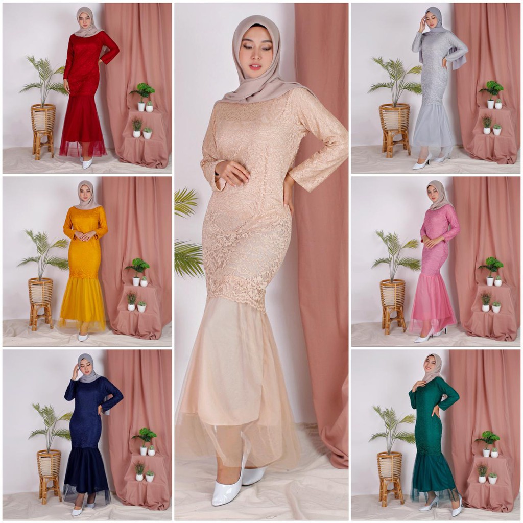 (Pasti RealPict) Maxi Celmira Duyung Brukat Cord Tulang Premium Gamis Baju Muslim Dress Pesta