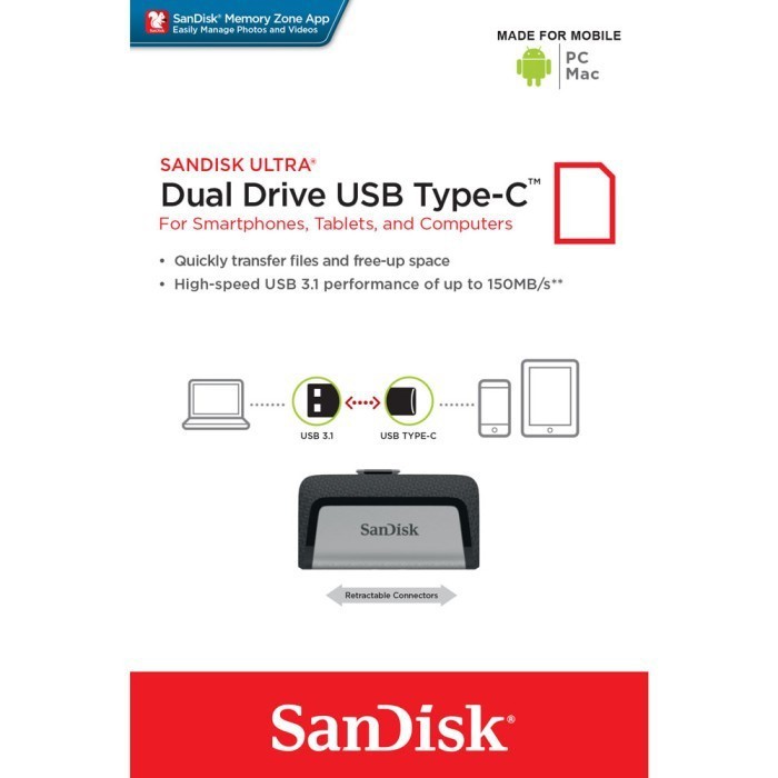 FLASH DISK OTG 3.0 USB C SANDISK 64GB BLACK (SDDDC2) / FLASHDISK TIPE C