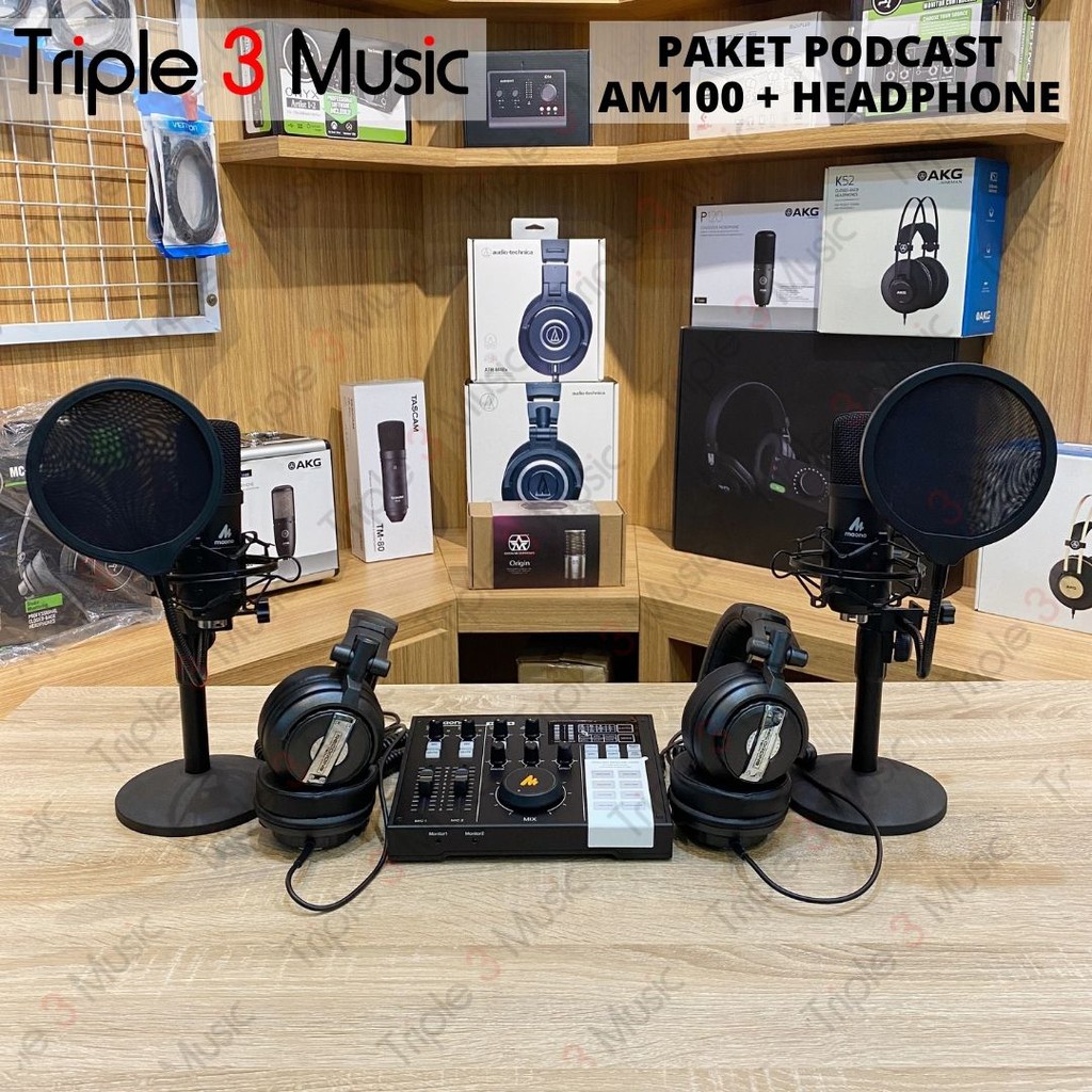 Maono am100 Duet Bundle A03T paket podcast 2 orang with headphone