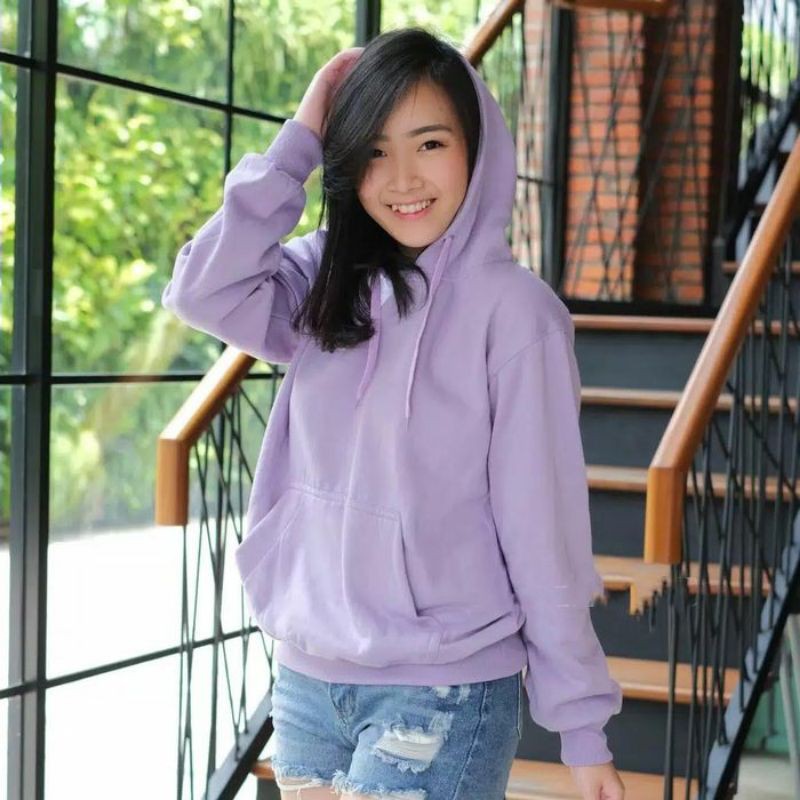 Jaket Sweater Hoodie Lilac Polos Natural Pria Wanita | Sweater Polos Hoodie Fleece Tebal Terlaris