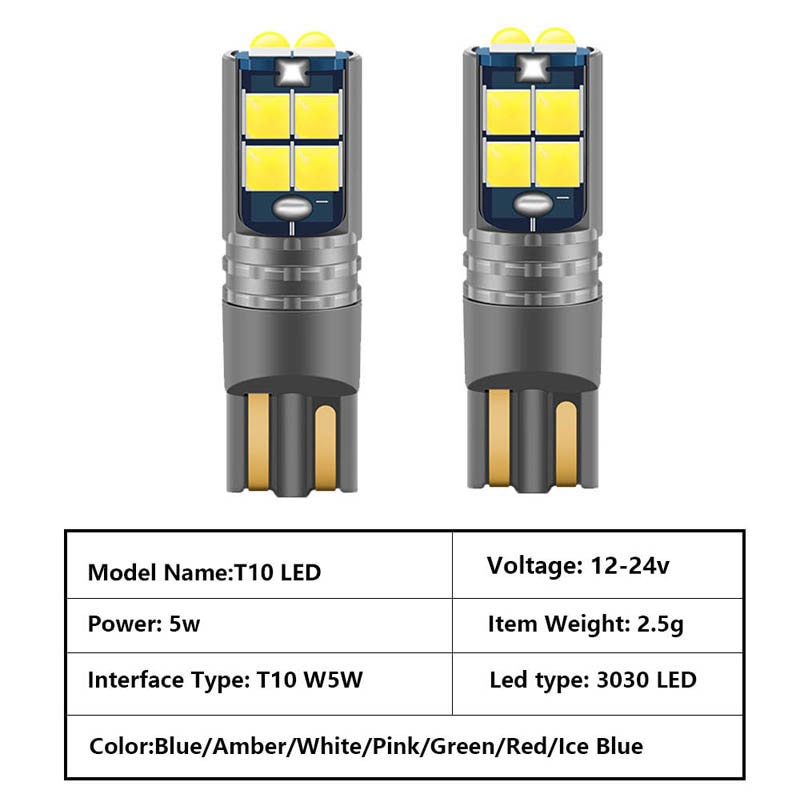 10pcs Lampu LED Canbus T10 W5W 3030 10SMD 12V-24V 194 168 10W Untuk Interior Mobil