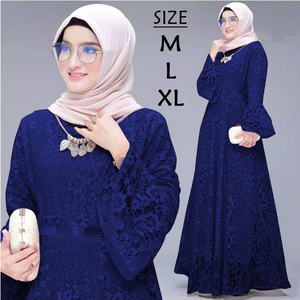 Yhunita Gamis Pesta Full Brukat / Gamis Seragam Remaja Dewasa Wanita Muslim Busui - M L XL