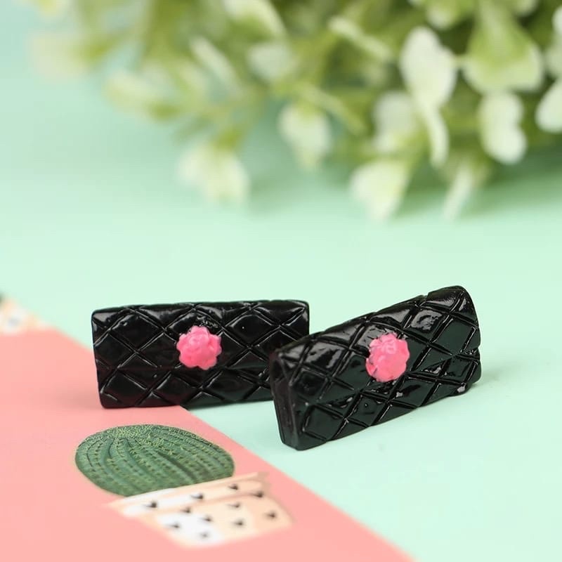 Miniatur tas tangan hitam mini - Miniatur tas kulit bahan resin untuk dekorasi rumah boneka barbie