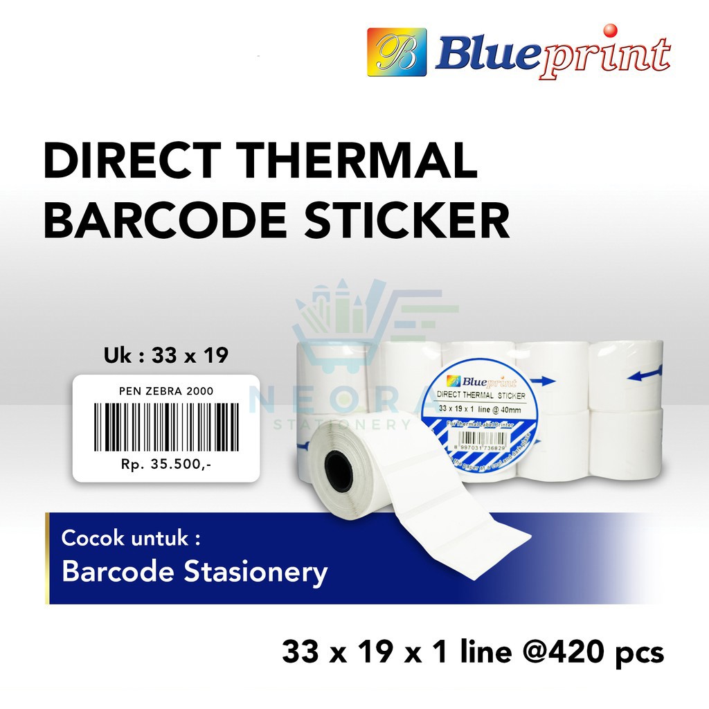 

Blueprint Kertas Thermal Sticker/Label 33x19x1 | @ 40mm (10 Roll)