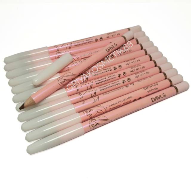 [12 PCS] EYEBROW EYELINER PENSIL DAVIS PINK WARNA COKLAT
