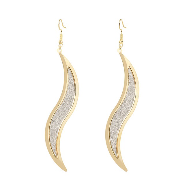 LRC Anting Gantung Fashion Golden Frosted Willow Leaf Alloy Earrings