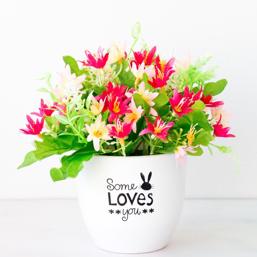 COD/ Bunga TANAMAN BUNGA HIAS POT TANAMAN HIAS DEKORASI RUMAH  DAN BUNGA PLASTIK P2084-Merah