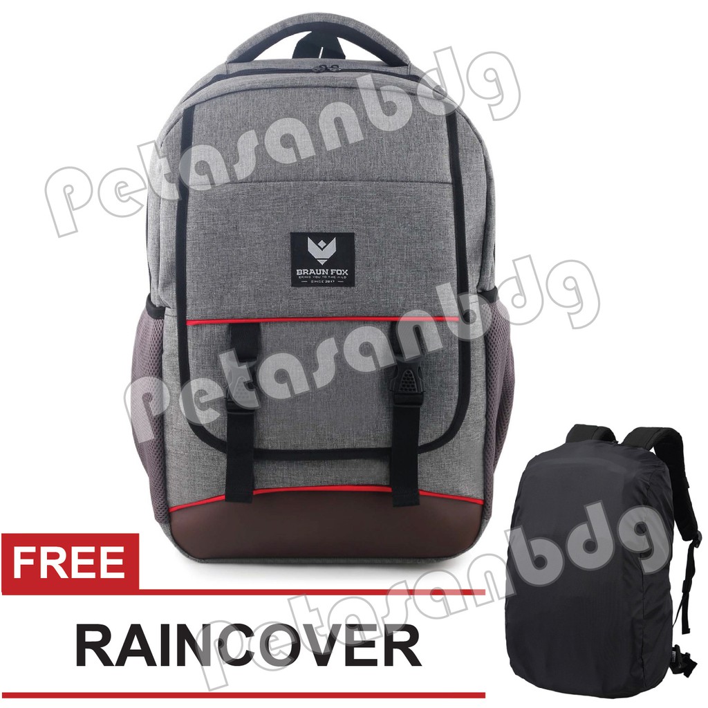 PTS -Tas Ransel Korea Braun Fox Yaizu Laptop Backpack - Grey - FREE Raincover