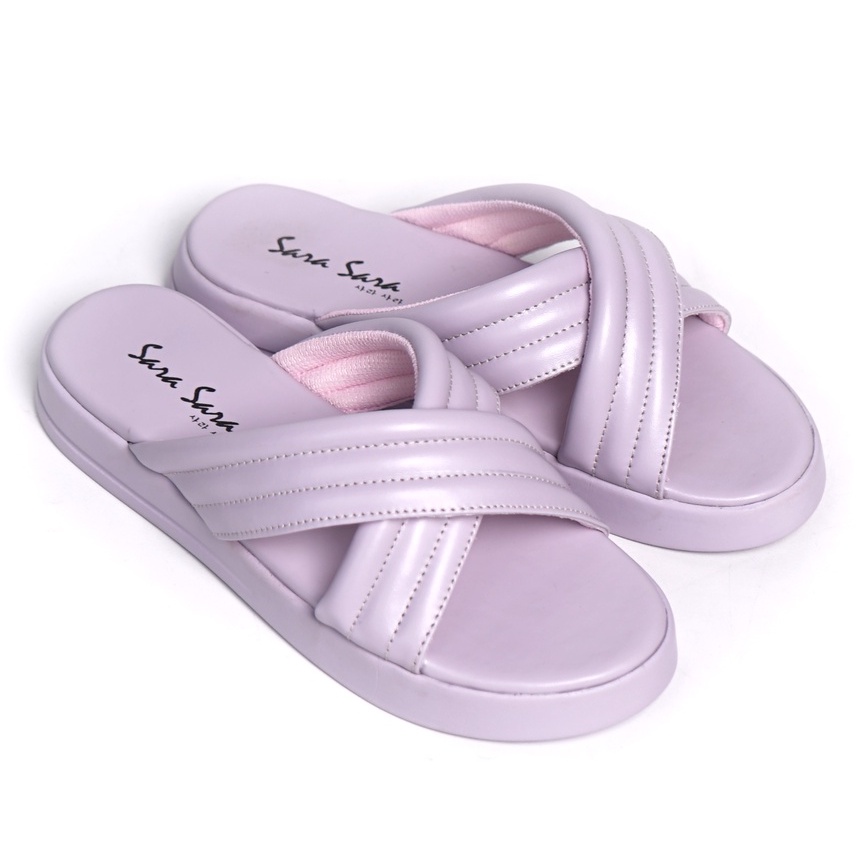 SARASARA YUK - Sandal Wanita Alas Sol Tebal Tinggi SARA SARA DORA Sendal Cewek Platform Wedges Kondangan Hak 2cm Model Silang 2 Size 36 37 38 39 40 Jalan Casual Santai Rumah Slop Warna Lilac Ungu Selop Original Kekinian Terbaru Shoes Mall Official Store