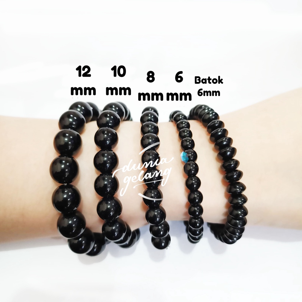 GELANG BATU HITAM BERBAGAI UKURAN 6 8 10 12 MM TALI KARET ELASTIS / GELANG PRIA WANITA ANAK / DUNIAGELANG.ID