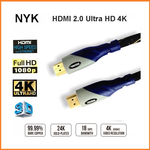 Kabel NYK Cable HDMI Premium Zinc Alloy 4K V2.0 Support 2160P 1.5M