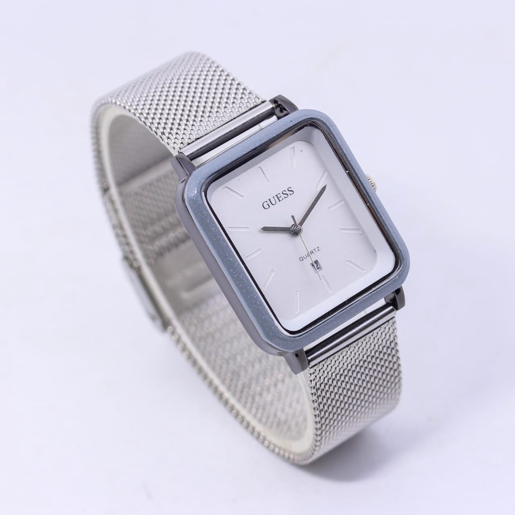 Grosiran Jam Tangan Wanita Guess 375EY Analog Strap Motif Rantai Pasir Tanggal Aktif (COD)