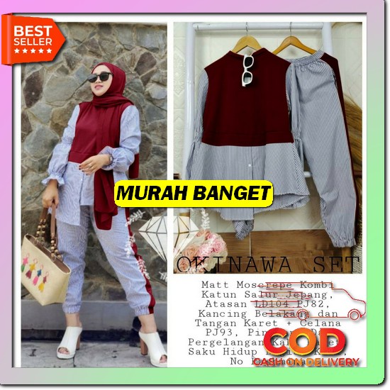 Setelan Mama Rosa Jumbo Oneset Wanita Terbaru Kekinian 2021 Set Okinawa - Baju Setelan Blouse + Cela