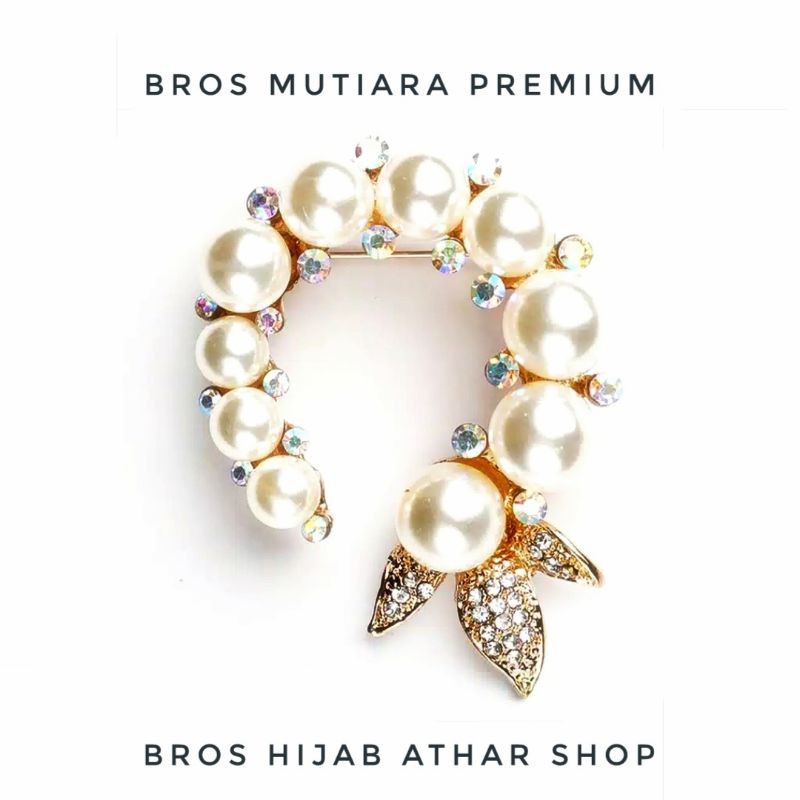 bros mutiara import premium/brooch hijab pearl super/bross dada bulat lingkar bunga COD Athar Shop