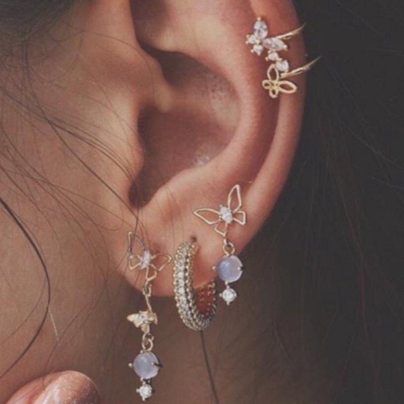 Rock Anting Tusuk Gantung Desain Bintang Hias Zircon Gaya Vintage / Minimalis Untuk Wanita
