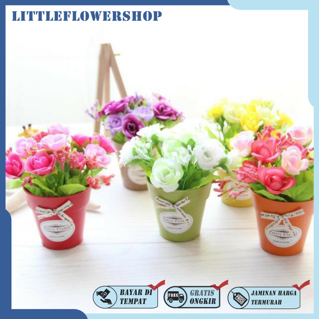 BUNGA PAJANGAN BUNGA MINI SET POT GELAS BUNGA PLASTIK HIAS BUNGA GELAS IMPORT BP8823
