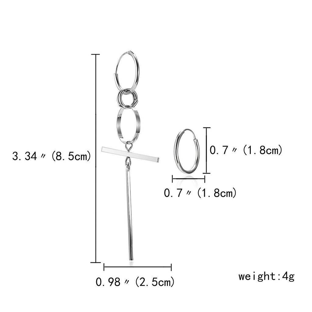 Anting Rumbai Panjang Asimetris Bahan Titanium Steel Gaya Korea Untuk Pria Dan Wanita
