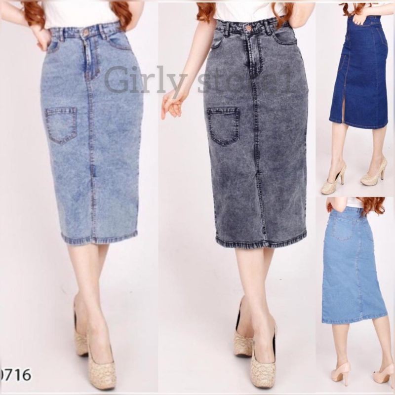 (Bisa COD) size S - Big Size | Rok denim span 7/8 | Rok span selutut belah depan | Rok span big size