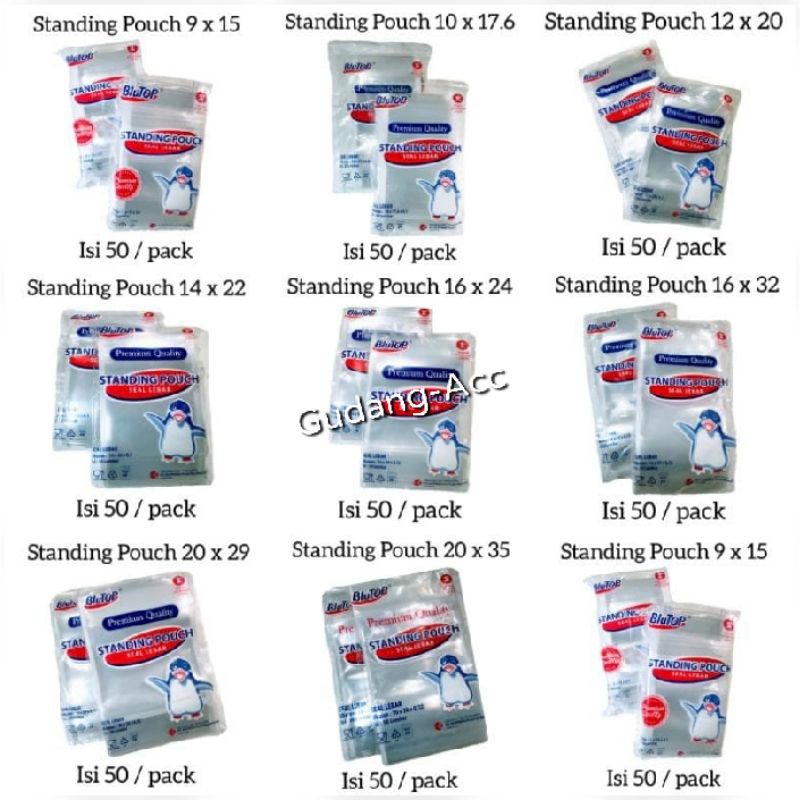 Plastik Standing Pouch Klip 16x24 Cm/Kemasaan Snack Berdiri Seal Lebar 16x24cm