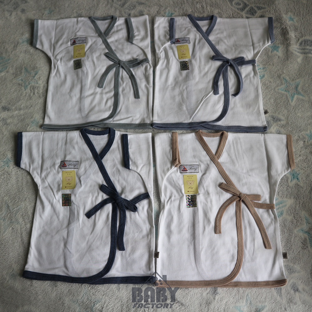 Nary Baju Kimono Bayi Putih Tangan Pendek List Denim Premium Cotton (0-6 Bulan)